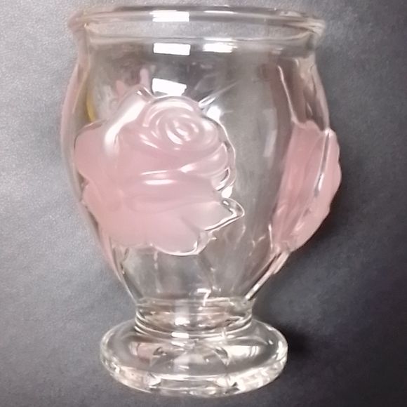 Teleflora Glass Made In France Clear Pink Frosted Raised Roses 6" Footed Vase - Picture 3 of 8